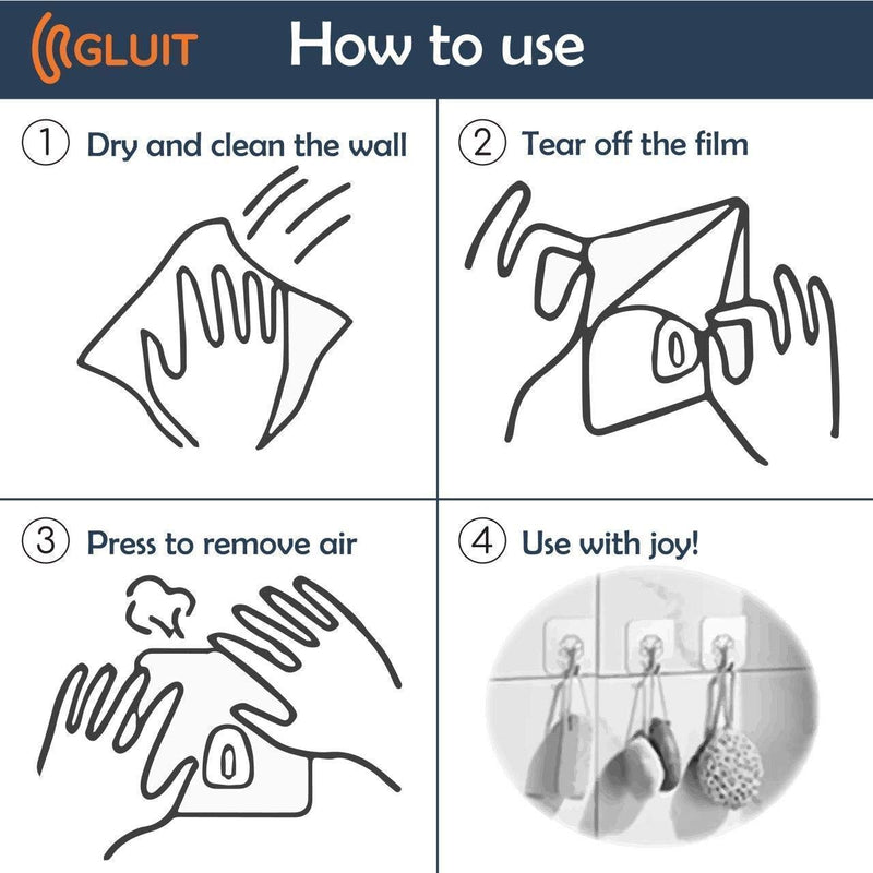 GLUIT Adhesive Hooks for Hanging Heavy Duty Wall Hooks 22 lbs Self Adhesive Sticky Hooks Waterproof Transparent Hooks for Keys Bathroom Shower Outdoor Kitchen Door Home Improvement Sticky Hook 6 Pack 6 Medium Hooks - BeesActive Australia