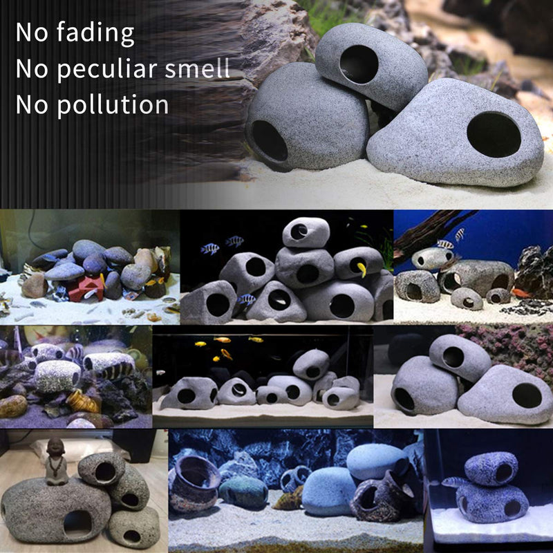 MUNLIT Stackable Aquarium Decoration Rock Caves, Fish Tank Accessories Cave Hideout, Hideaway for Shrimp Cichlid Cave Hiding Breeding Spawning, Betta Fish Hideout Oval style A(Small & Medium) - BeesActive Australia