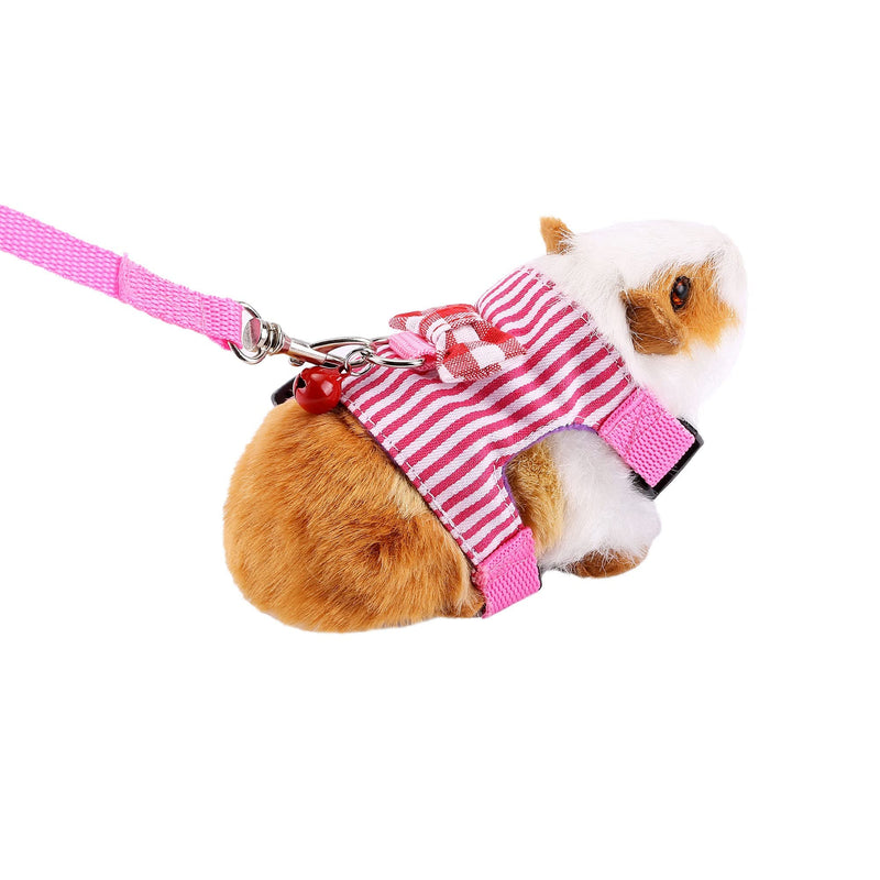 Filhome Small Pet Harness Vest and Leash Set with Bowknot and Bell Decor Chest Strap Harness Adjustable Soft Breathable for Outdoor Walking Guinea Pigs, Ferret, Chinchilla Pink - BeesActive Australia