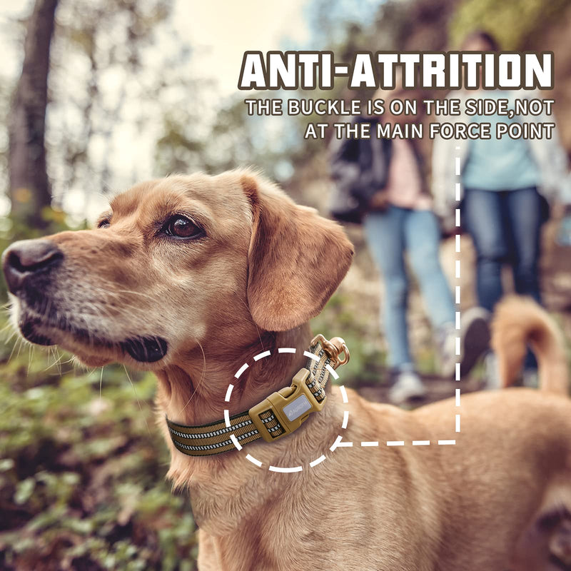 Auroth Dog Collar for Medium Large Dogs, Reflective Dog Collar, Soft Nylon Adjustable Dog Collars with Heavy Duty Metal D Ring Tangle Free Large:15.7"-27.1" Army Yellow - BeesActive Australia