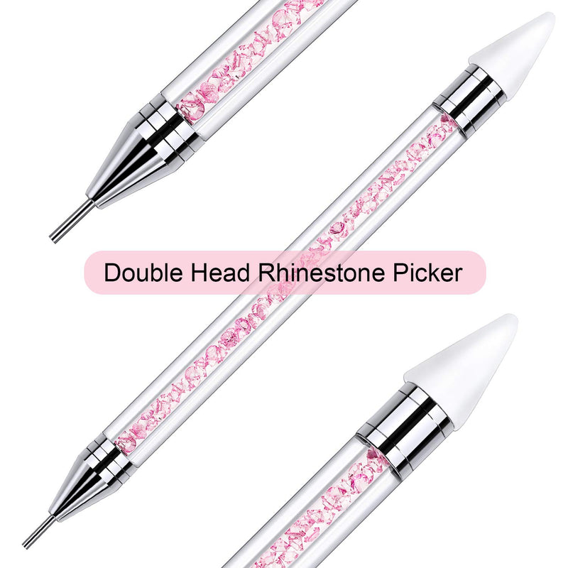 2 Pieces Rhinestone Picker Dotting Pen, Dual-ended Rhinestone Gems Crystals Studs Picker Wax Pencil Pen Crystal Beads Handle Manicure Nail Art DIY Decoration Tool (Pink White) Pink White - BeesActive Australia