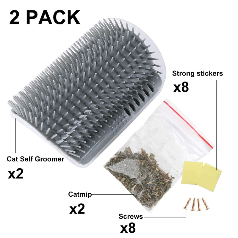 2 PACK Cat Self Groomer,Softer Cat Corner Scratcher For Wall With Catnip,Massage Comb Groomer Cat Corner Groomer,Pet Grooming Massage Kitten Brush,Cat Face Scratcher For Kitten with Long &Short Fur (Gray) Gray - BeesActive Australia