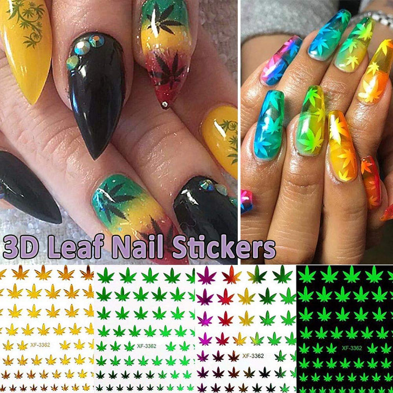 BYBYCD 3D Nail Art Sticker Decals Leaf Nail Stickers Flower Nail Stickers Reflections Holographic Self Adhesive Foils Acrylic Design DIY Nail Decoration - BeesActive Australia