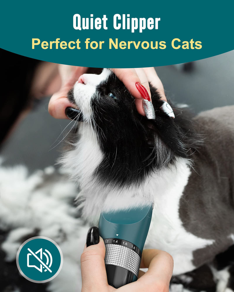 oneisall Cat Grooming Clippers for Matted Long Hair, 5-Speed Cat Grooming Kit Cordless Low Noise Pet Hair Clipper Trimmer Shaver for Dogs Cats Animals (Green) - BeesActive Australia