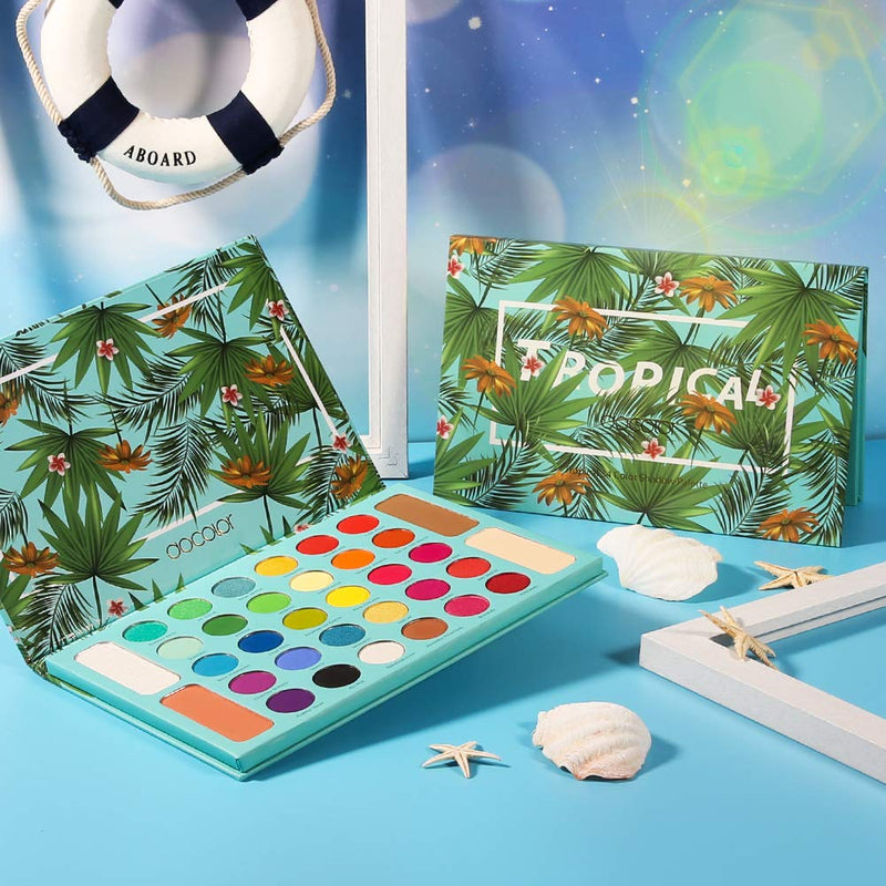 Docolor Eyeshadow Palette, Shimmer Matte 34 Colors Eye Shadow Highly Pigmented Natural Warm Glitter Contour & Highlight Powder Professional Long Lasting Waterproof Tropical Makeup Palette 34 Color - BeesActive Australia