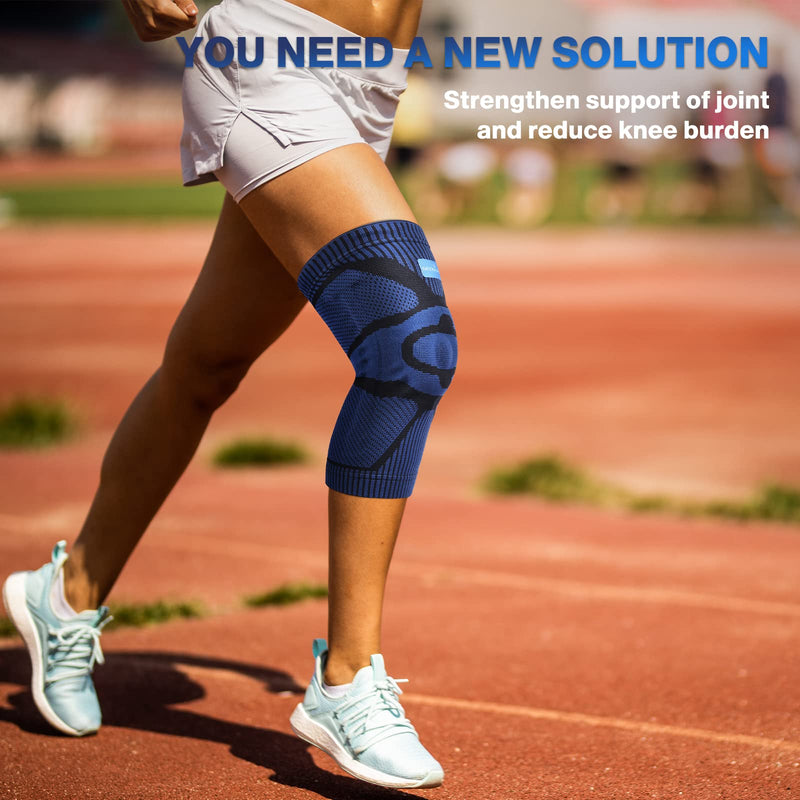 NEENCA Knee Brace,Knee Compression Sleeve Support with Patella Gel Pad & Side Stabilizers,Medical Grade Knee Protector for Running,Meniscus Tear,Arthritis,Joint Pain Relief,ACL,Injury Recovery 3XL B Dark Blue - BeesActive Australia