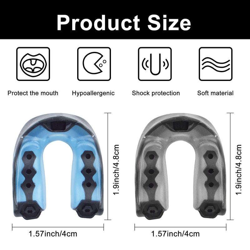 2 PCS Football Mouth Guard, Soft Football Mouthpiece Youth Mouth Guard, Professional Sports Mouthguard Case with Strap for Boxing Wrestling Basketball Football Hockey and MMA (Blue, Black) Blue, Black - BeesActive Australia