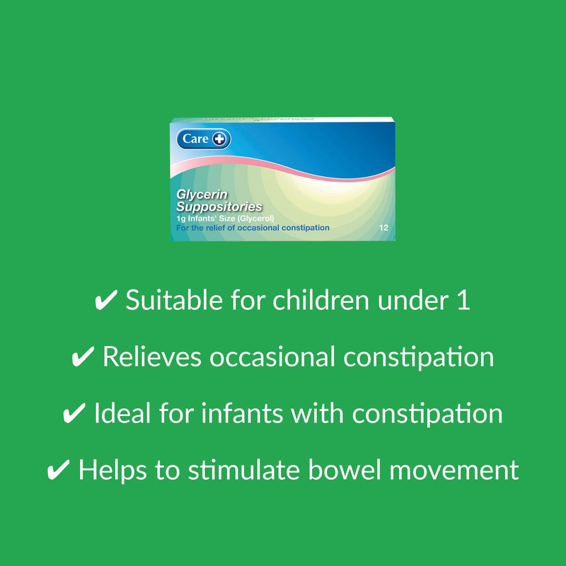 Care Infant Constipation Relief Suppositories, Glycerin Suppositories - 12s (1g Glycerol) 155514 - BeesActive Australia