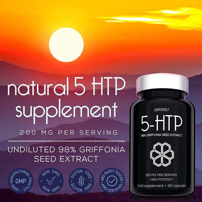 5HTP High Strength 200mg - 5 HTP Supplement 60 Capsules - 200mg 5-HTP Serving from Pure & Undiluted 1:1 Griffonia Seed Extract - Vegan - BeesActive Australia