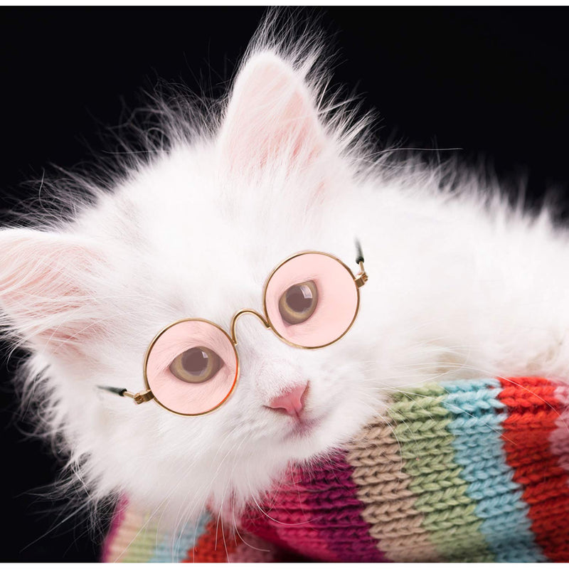 6 Pieces Funny Cute Cat Small Dog Sunglasses Classic Retro Circular Metal Prince Sunglasses Eye-wear Photos Props Accessories Cosplay Glasses (Mix Color) - BeesActive Australia