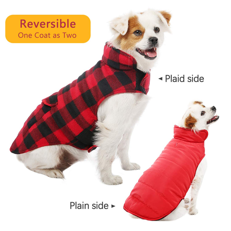 Kuoser British Style Plaid Dog Winter Coat, Windproof Cozy Cold Weather Dog Coat Dog Apparel Dog Jacket Dog Vest for Small Medium and Large Dogs with Pocket & Leash Hook XS-3XL X-Large (Chest Girth: 24.4-29.9'') Red - BeesActive Australia