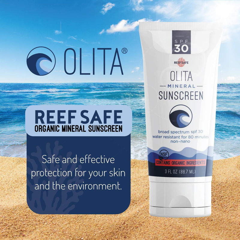 Olita: Mineral Sunscreen Lotion - SPF 30 Mineral Sunscreen - 3 oz - No Fragrance - Reef Safe - Broad Spectrum, Chemical Free - All-Natural, Organic, Zinc Sunblock - Water-Resistant - BeesActive Australia