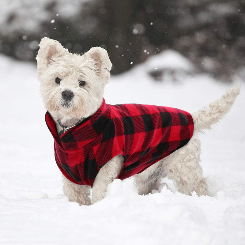 Kuoser Stretch Dog Fleece Vest, Soft Classic Plaid Basic Dog Sweater for Small Dogs & Cats, Warm Dogs Shirt Pullover Dog Coat Jacket Winter Dog Clothes for Teddy Chihuahua Yorkshire with Leash Hole Large (Pack of 1) Red Plaid - BeesActive Australia
