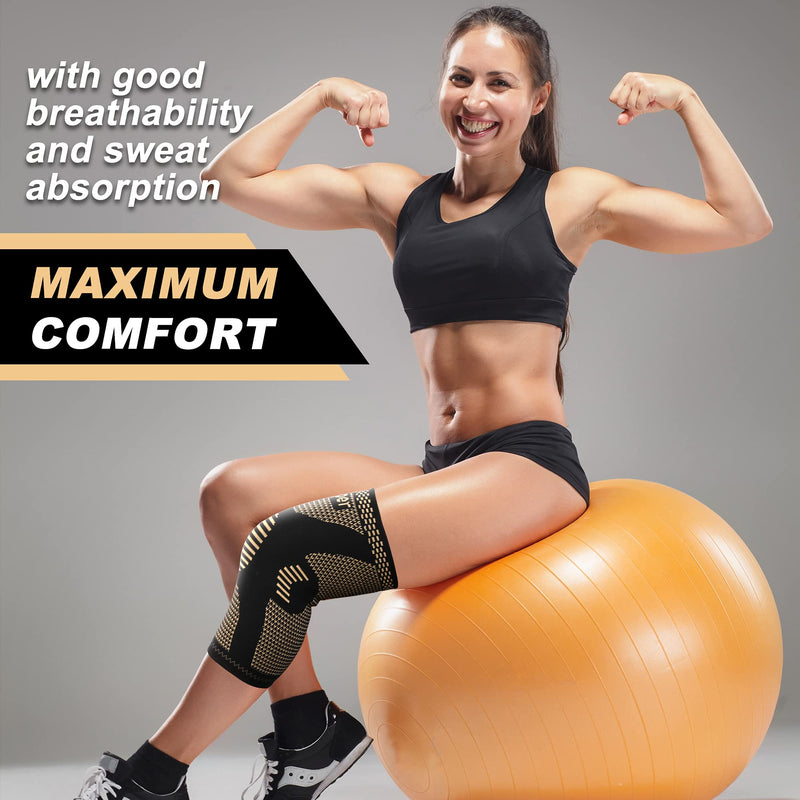 JHVW Copper Knee Braces for Knee Pain(2 pack)- Knee Compression Sleeve Support for Men & Women,Arthritis,Working Out Large - BeesActive Australia