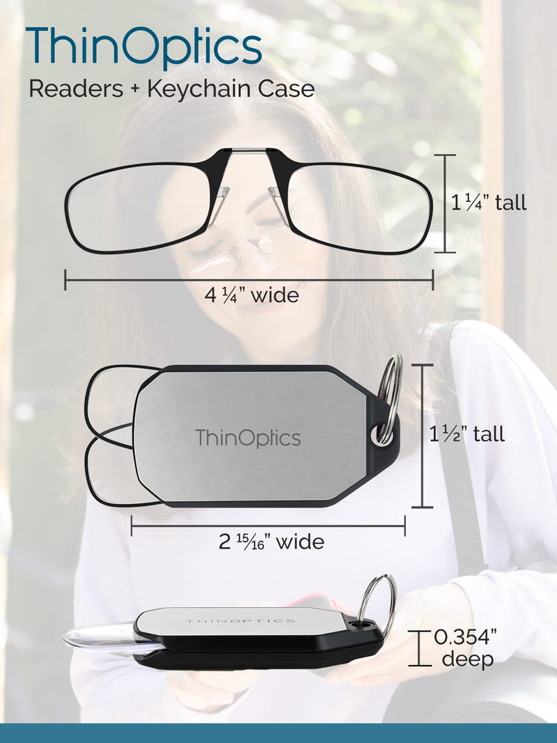 ThinOptics Reading Glasses 1.50 Black Frames With Keychain Case - Compact Foldable Reading Glasses 1.50 Strength With Flex-Fit Technology 1.5 Strength - BeesActive Australia