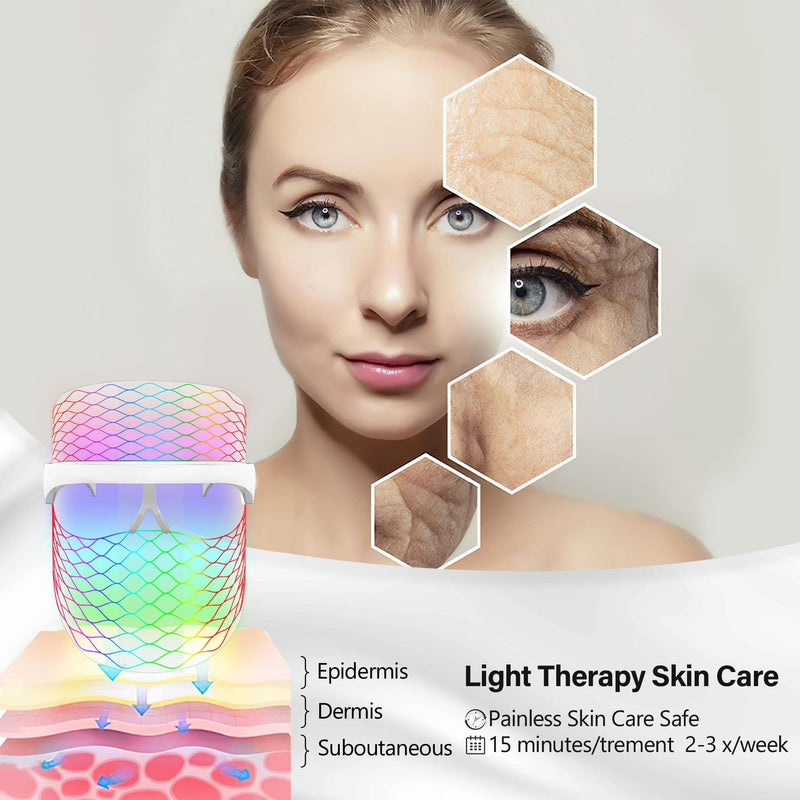 Aikertec 7 Colors LED Face Mask Light Therapy,Led Mask Therapy Facial,Red and Blue Light Therapy Mask for Face,Lightweight Home Skin Care - BeesActive Australia