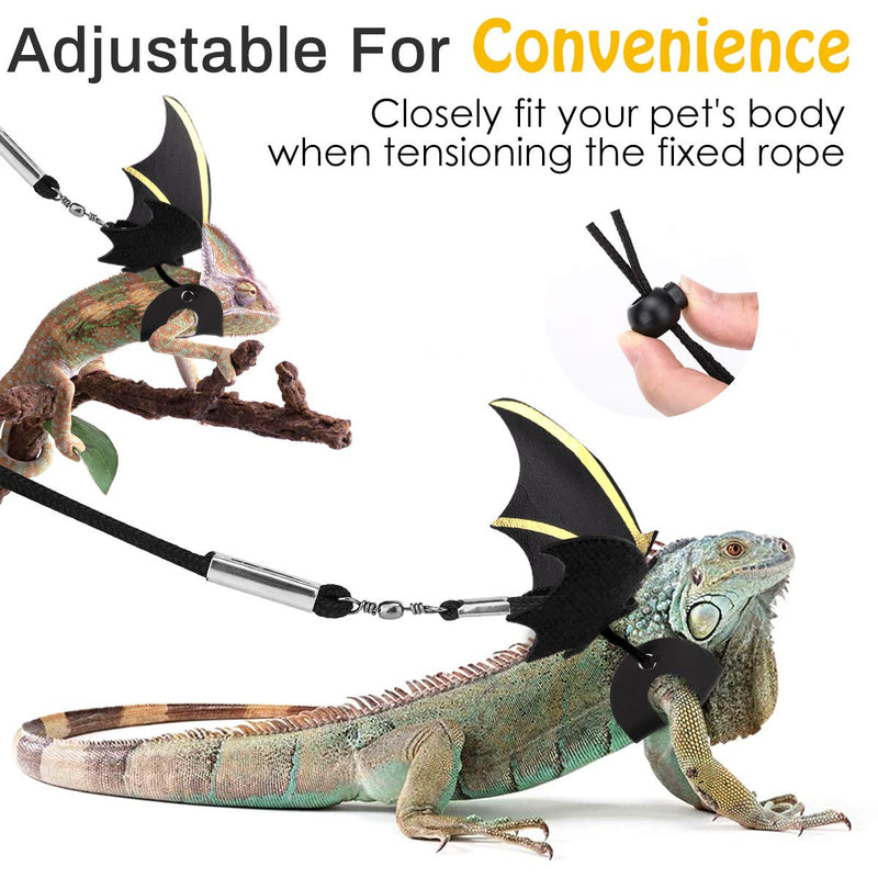 Pawaboo Adjustable Bearded Dragon Harness and Leash, 3 Size Leather Reptile Leash Outdoor Harness Leash with Bat Wings for Lizard Reptiles Amphibians Small Pet Animals, Small/Medium/Large Black+Gold - BeesActive Australia