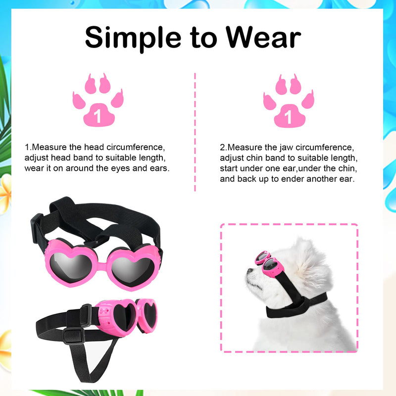 IKUSO Dog Sunglasses Small Breed,UV Protection Dog Sunglasses with Adjustable Strap, Heart Dog Goggles for Waterproof Windproof Anti-Fog Eye Protection,Beach Accessories for Puppy,doggles pink - BeesActive Australia