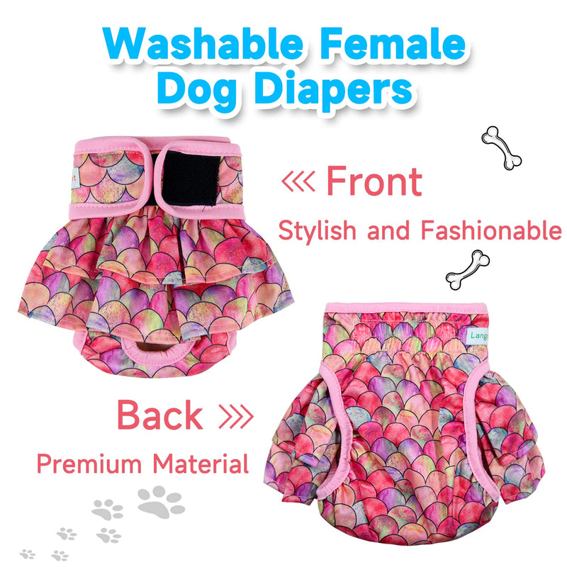 Langsprit Dog Diapers Female (3 Pack)，No Leak Washable Female Dog Diapers, Highly Absorbent Diapers for Dogs Female in Heat, Incontinence, Excitable Urination or Period Reusable Dog Diapers Mermaid Medium (Pack of 3) - BeesActive Australia