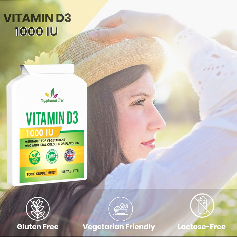 Vitamin D 1000IU 365 Vegetarian Tablets | Optimum Strength Cholecalciferol Vitamin D3 Supplement | UK Manufactured - BeesActive Australia