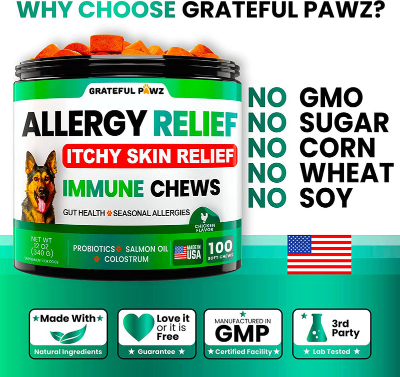 Dog Allergy Relief Chews - Dog Itch Relief - Probiotics, Omega 3 Fish Oil + Colostrum - Itchy Skin Relief - Seasonal Allergies - Anti Itch Support & Hot Spots - Immune Health Supplement - Made in USA - BeesActive Australia