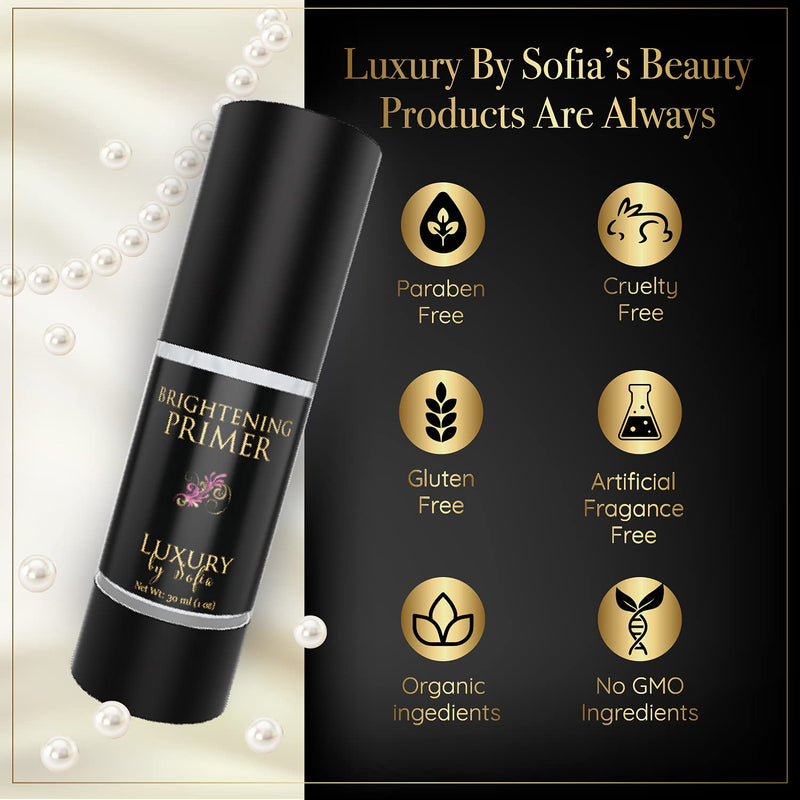 Luxury by Sofia Organic Face Primer | All Natural, Vegan Makeup | Brightens with Vitamin C&E | Anti Aging, Flawless, Minimize Pores | Cruelty Free, Paraben Free, Lead Free, Gluten Free, Made in USA - BeesActive Australia