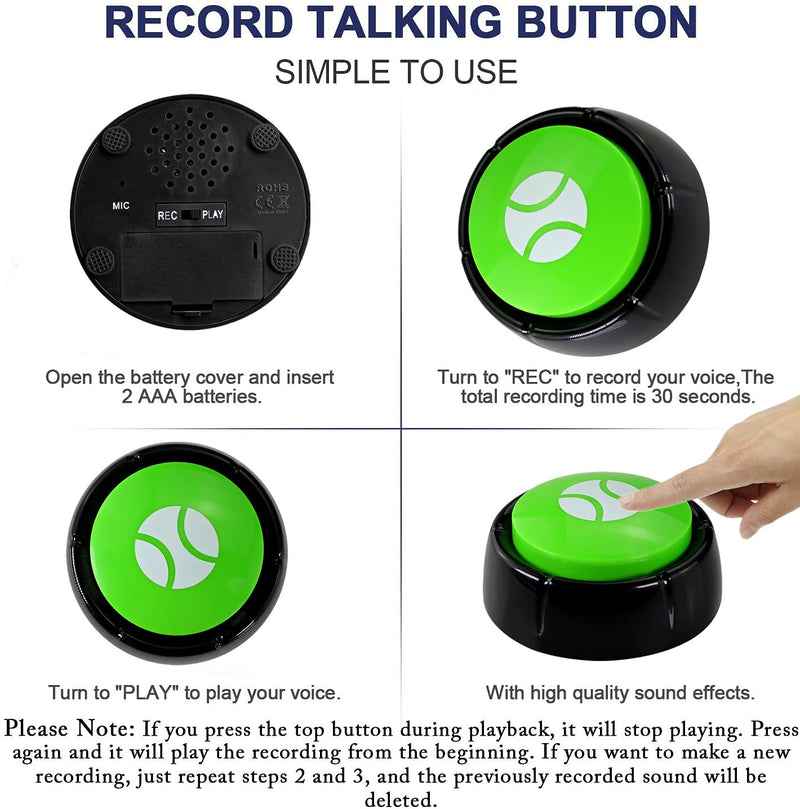 Dog Buttons Speech- Recordable Answer Buttons- 30s Recordable Custom Message Easy Button Record Pet Tool Communication Device for Dogs Cats - BeesActive Australia