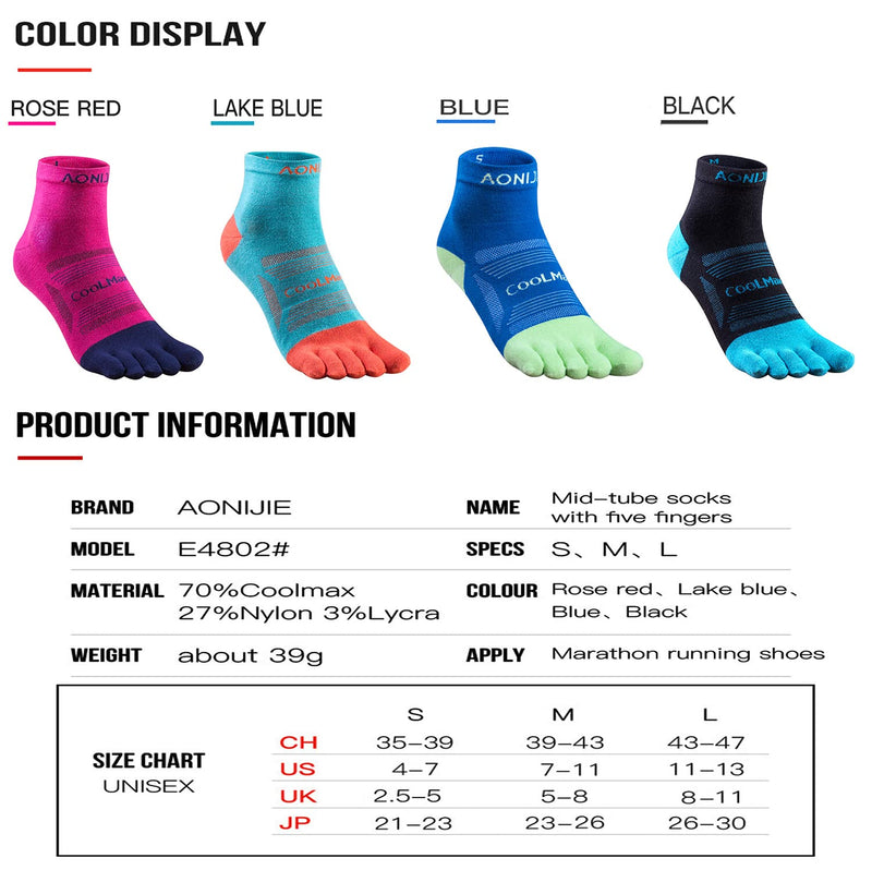 AONIJIE Toe Socks for Men and Women High Performance Athletic Running Toe Socks B# 3 Pairs/Black, Lake Blue, Blue Large - BeesActive Australia