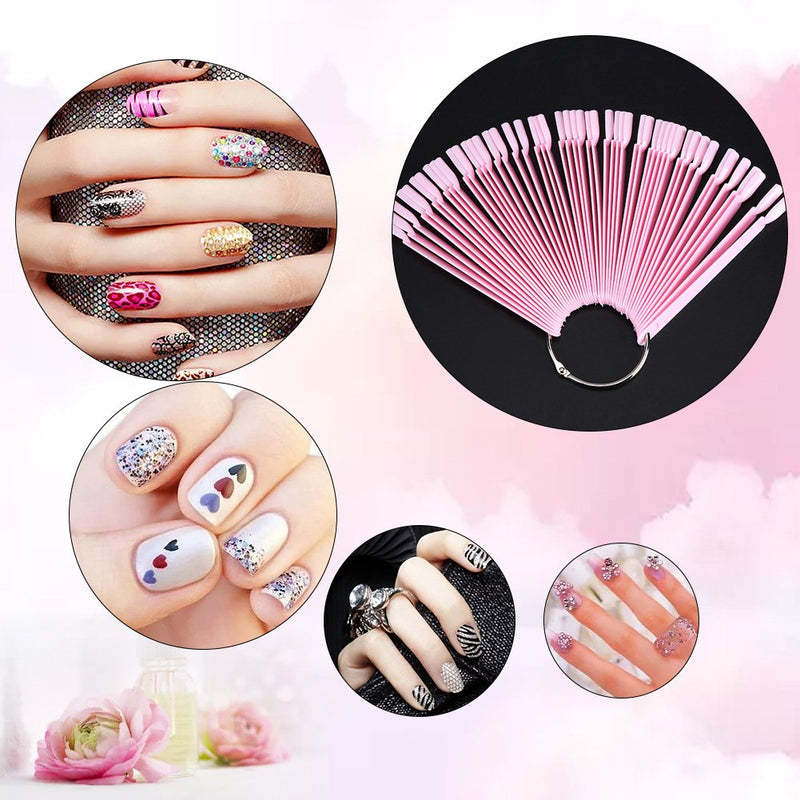 Nail Art Practice Tips, 50Pcs/Bag Fan Shaped Detachable False Nail Art Tips, Nail Polish Display Sticks, Manicure Practice Tools, Pink - BeesActive Australia