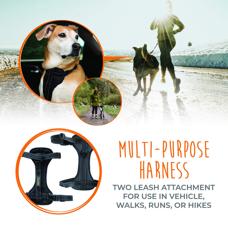 Mighty Paw Car Dog Harness, Vehicle Safety Harness with Adjustable Straps and Soft Padding, Doubles as a Standard Harness with a No Pull Front Leash Attachment XLarge Black - BeesActive Australia