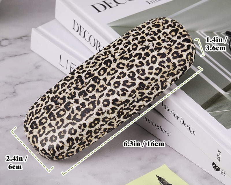 MoKo Hard Shell Eye Glasses Case with Cloth, PU Leather Protective Eyeglasses Cases Storage Organizer Travel for Men Women Leopard - BeesActive Australia