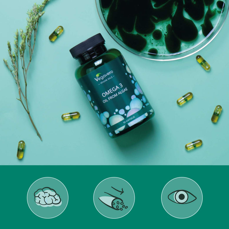 Vegan Omega 3 Vegavero� | Algae Oil with DHA & EPA | 90 Vegan Capsules (GreenCaps�) | NO Additives - BeesActive Australia