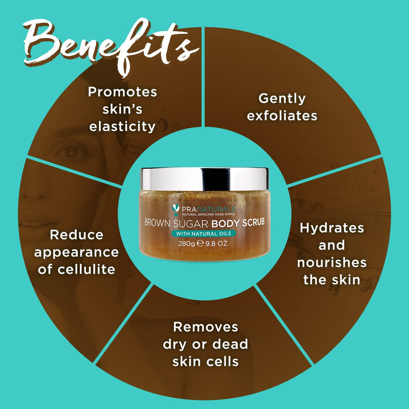 PraNaturals Brown Sugar Body Scrub - Natural Exfoliating Body Scrub - Gently Removes Dead, Dry Skin Cells - 280g - BeesActive Australia