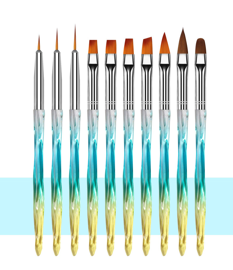 MWOOT Nail Art Brushes, 10pcs Acrylic Gel Nail Builder Drawing Painting Brushes Pen Set, Professional Nail Liner Tools-Blue - BeesActive Australia