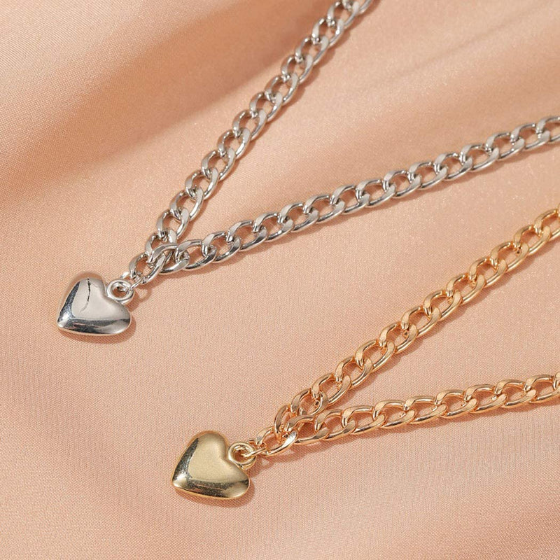 Shegirl Heart Choker Necklace Personality Love Necklace Pendant Silver Necklace Jewelry for Women and Girls (Silver) - BeesActive Australia