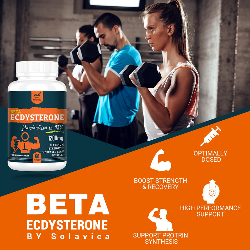 Solavica Beta Ecdysterone Supplement 1200mg (180 Capsules)-3 Month Supply-98% Maximum Purity Ecdysterone for Lean Muscle Building & Strength Gains, Promotes Endurance & Muscle Growth 180 Count(Pack of 3) - BeesActive Australia