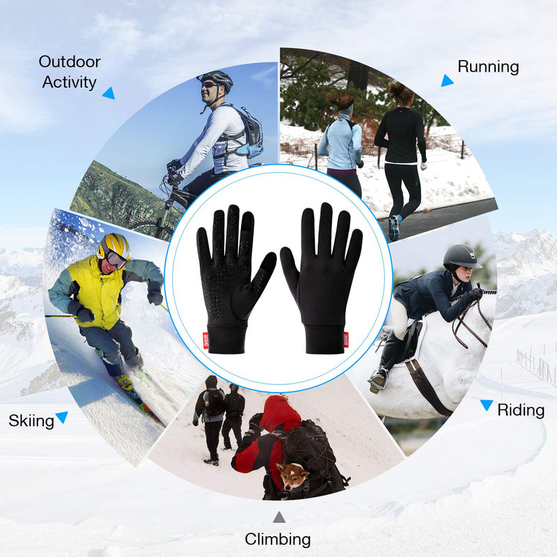 Aegend Lightweight Running Gloves Warm Gloves Mittens Liners Women Men Touch Screen Gloves Cycling Bike Sports Compression Gloves for Winter Early Spring Or Fall, 6 Colors, 3 Sizes Large Black - BeesActive Australia