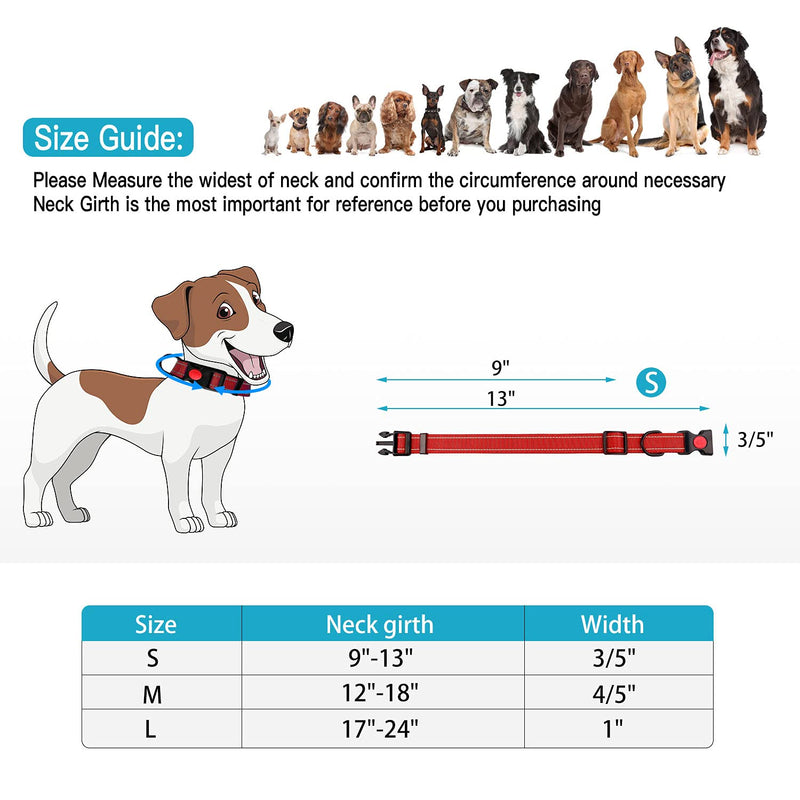 Reflective Dog Collar and Leash Set with Safety Locking Buckle Nylon Pet Collars Adjustable for Small Medium Large Dogs 4 Sizes Red - BeesActive Australia