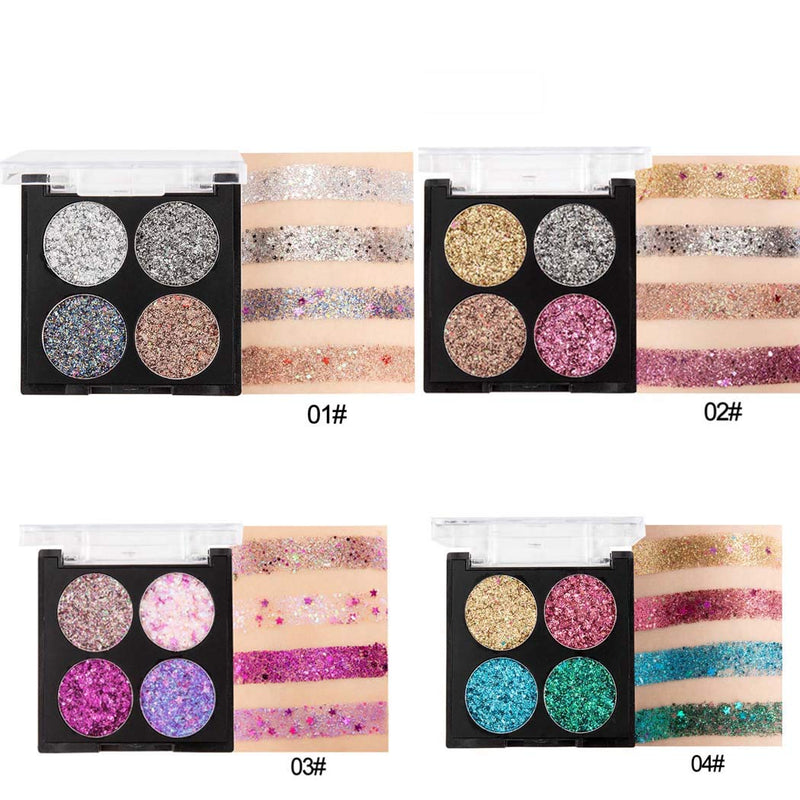 Kisshine Glitter Eyeshadows Party Shimmer Eyeshadow Palette Diamond 4 Blend Color Long Lasting Waterproof Eye Shadow Highly Pigmented Eye Makeup Cosmetics Gift For Women and Girls (Pink 3#) - BeesActive Australia