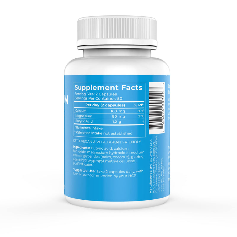 BodyBio Postbiotic - Butyrate Supplement | Butyric Acid + Calcium + Magnesium | Highly Bioavailable | No Fillers | No Additives | Vegetarian-friendly | 100 Capsules 100 Count (Pack of 1) - BeesActive Australia