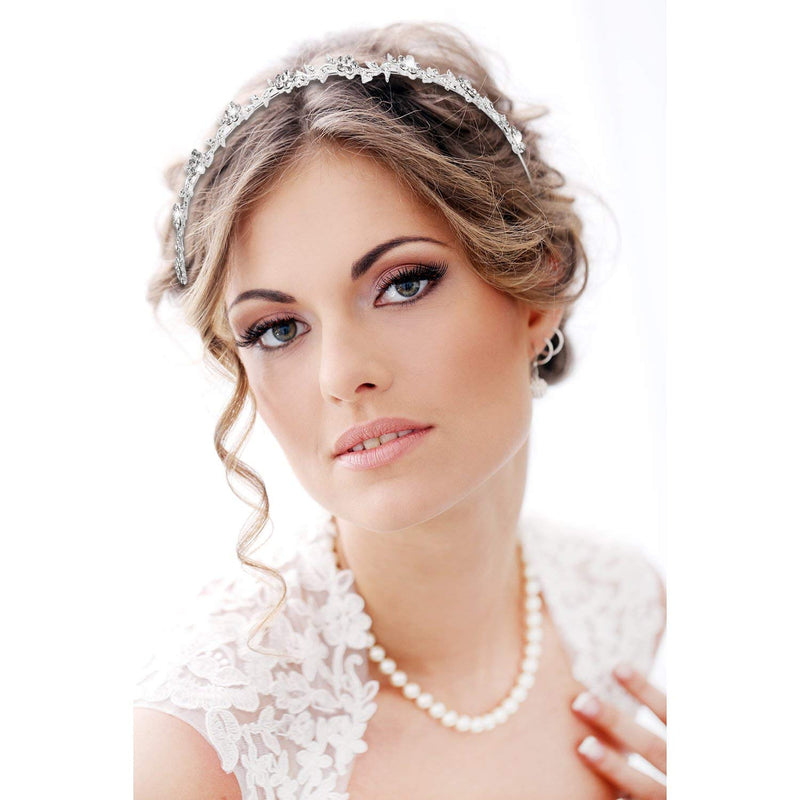 2 Pieces Wedding Party Women's Faux Pearl Rhinestones Headband Flower and Leaves Crown Hair Band for Bride Bridesmaids - BeesActive Australia