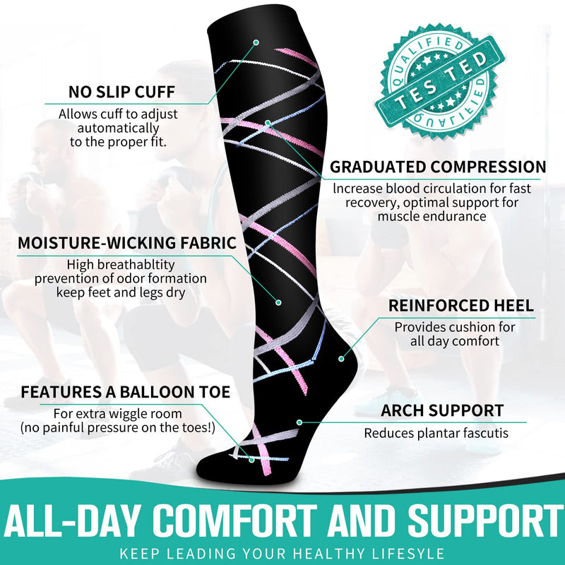 Graduated Medical Compression Socks for Women and Men - Best for Circulation, Medical, Running, Athletic, Nurse, Travel 03 Black/Red/Black/Gray/Red/Black Small-Medium - BeesActive Australia