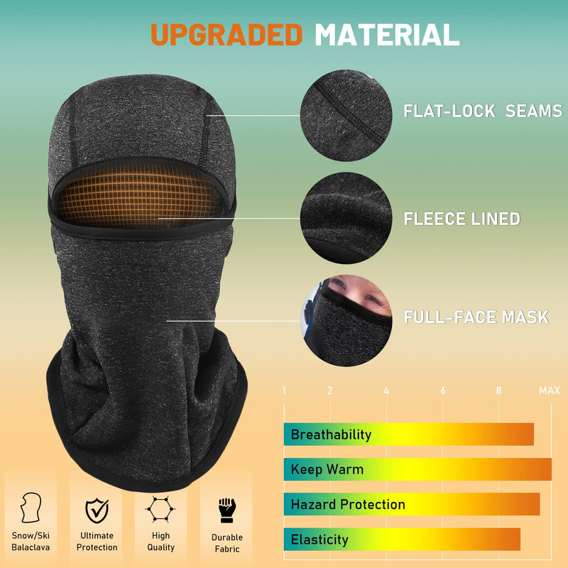 Kids Balaclava Hooded Windproof Ski Mask Winter Face Cover Outdoor Sports Snow Hat Helmet Liner for Boys Girls 2-6 Years Old Black Grey - BeesActive Australia