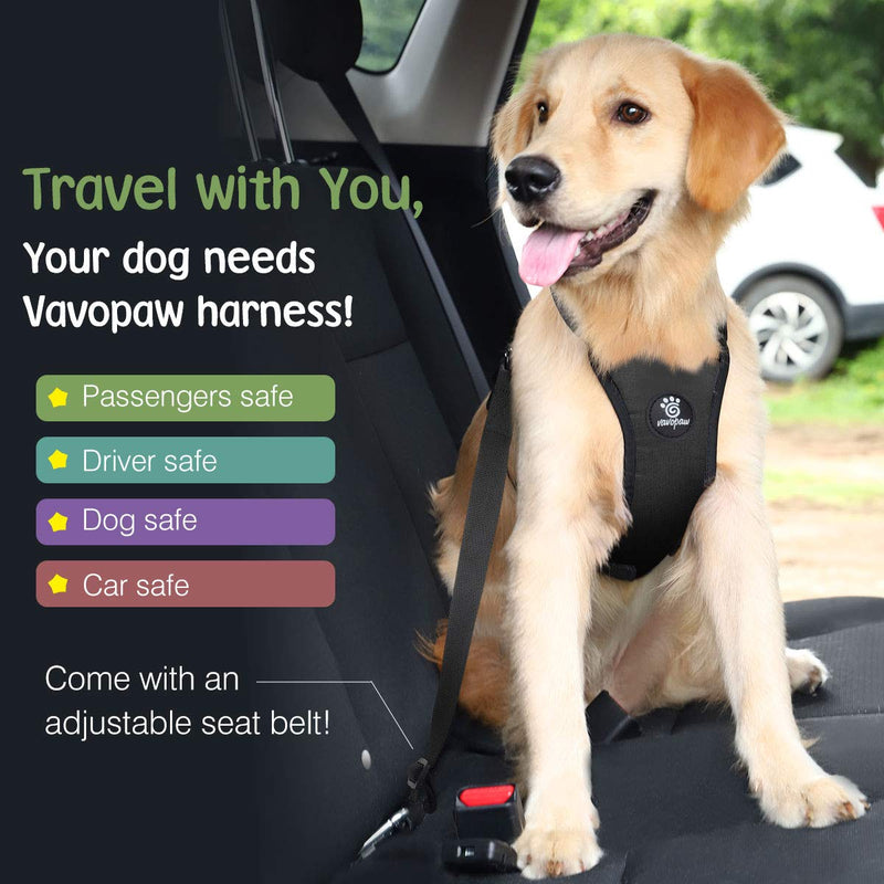 VavoPaw Dog Vehicle Safety Vest Harness, Adjustable Soft Padded Mesh Car Seat Belt Leash Harness with Travel Strap and Carabiner for Most Cars Large (Pack of 1) Black - BeesActive Australia