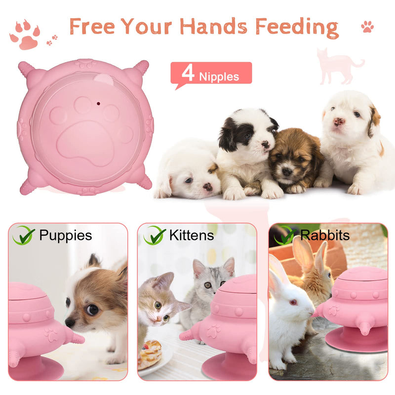 Puppy Feeder for Multiple Puppies, 240 ml Puppy Milk Feeder Puppy Bottles for Nursing Silicone Puppy Nursing Station with 4 Teats for Kittens, Puppies, Rabbits Nursing Supplies (Pink) - BeesActive Australia