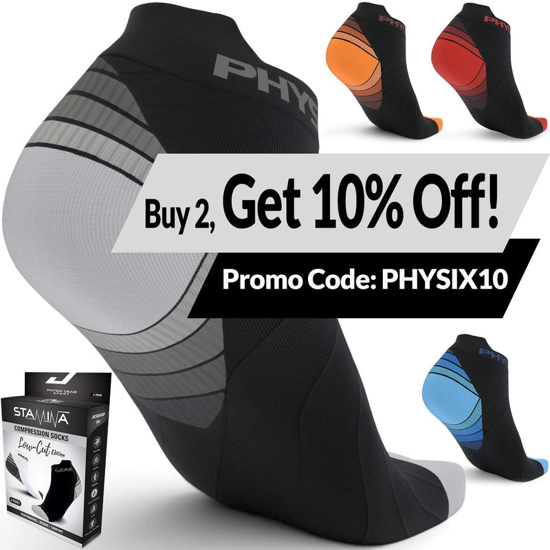 Low Cut Socks Men & Women - Ankle Compression Running Socks with Arch Support Large-X-Large Black/Grey (2 Pairs) - BeesActive Australia
