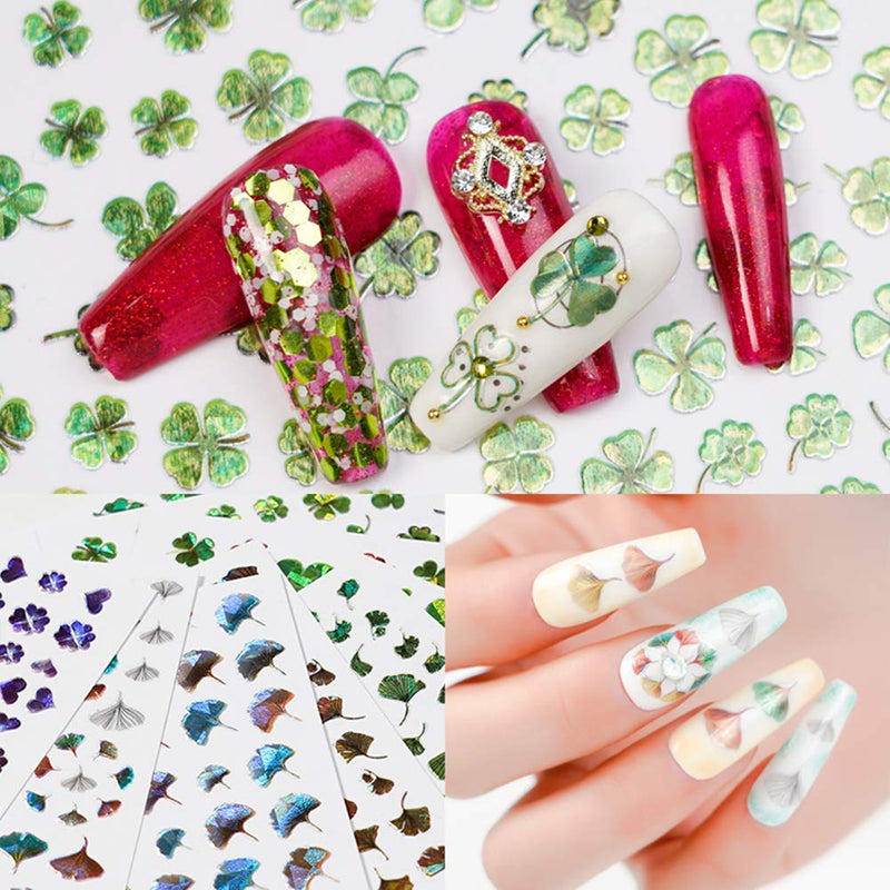 Shamrock Nail Art Sticker Decals 7Sheets St. Patrick's Day Clover Nail Decals 3D Self-Adhesive Shamrock Nail Art Supplies for Women Nail Decorations DIY Nail Accessories Manicure Designs Tips - BeesActive Australia