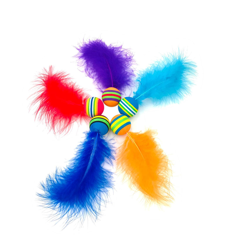 PET SHOW Pack of 5pcs 1.4” Cat Toys Balls Soft EVA Foam with Feathers Colorful Rainbow Toy Balls Interactive Kitten Cats Small Dogs Puppies Doggies Quiet Indoor Outdoor Play Activity Chase Training - BeesActive Australia