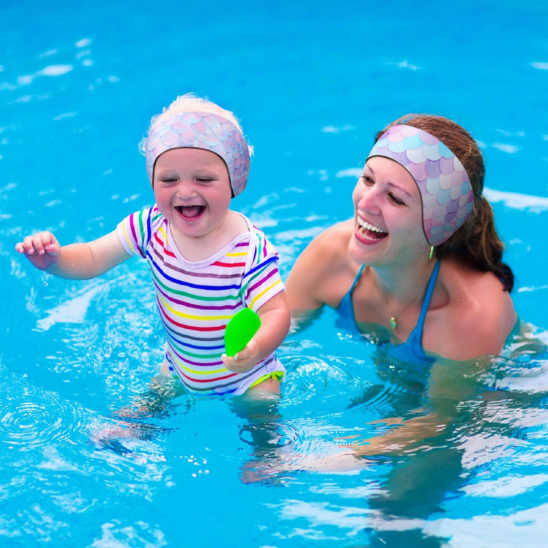 6 Pieces Waterproof Swimming Headband Kids Adults Wider Swimming Ear Band Swim Bands for Ears Toddler Swim Earplugs Mermaid - BeesActive Australia