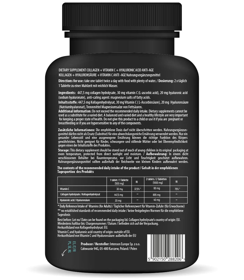 Nature Diet - Collagen with Hyaluronic Acid and Vitamin C, 180 Tablets, 500 mg | Anti Ageing | Hydrolyzed Collagen - BeesActive Australia